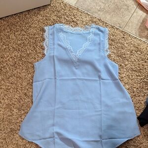 Light Blue Sleeveless Lace Top
